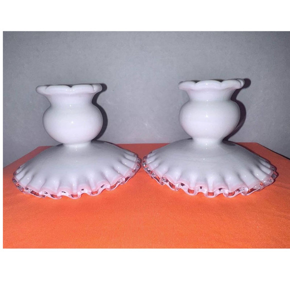 Vintage Fenton Silver Crest Milk Glass Candlestick Holders - Picture 5 of 5